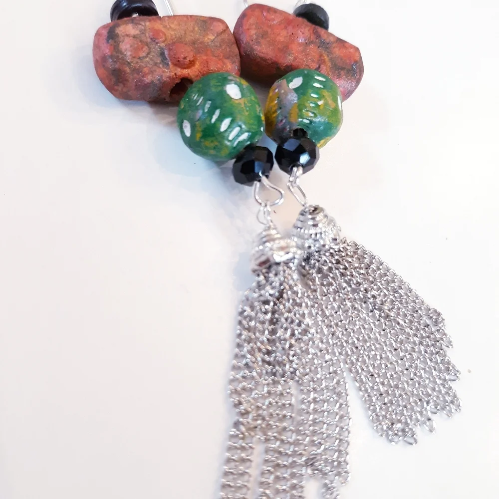 Blue Honey Jewelry Pottery Tassel Earrings NWT - Picture 2 of 6